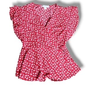 Monteau Faux Wrap Flutter Sleeve Floral Blouse Small